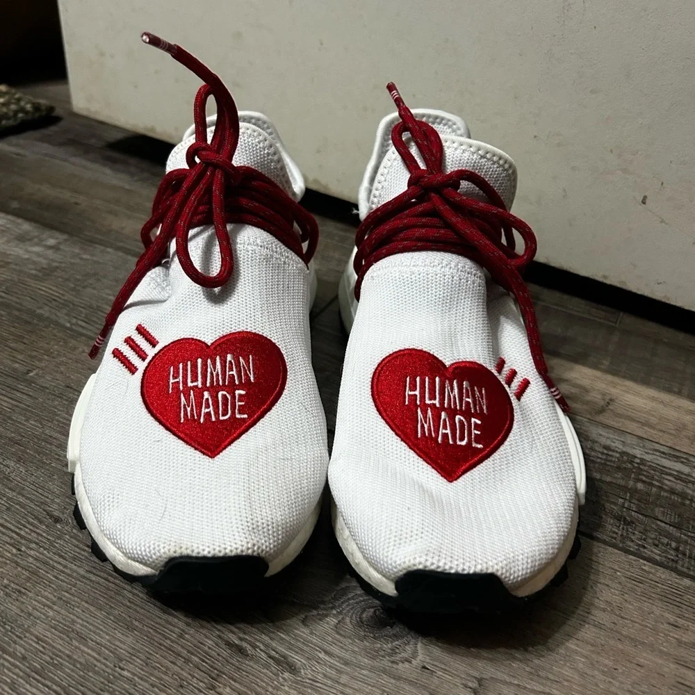 Adidas Pharrell Hu X HUMAN MADE® Red and White Sneakers